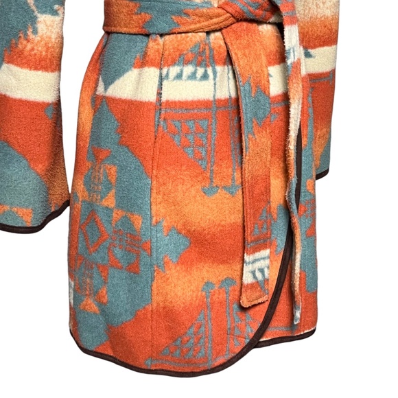 Tasha Polizzi Southwestern Wrap Blanket Coat Size Small Orange Turquoise Aztec - Picture 10 of 16